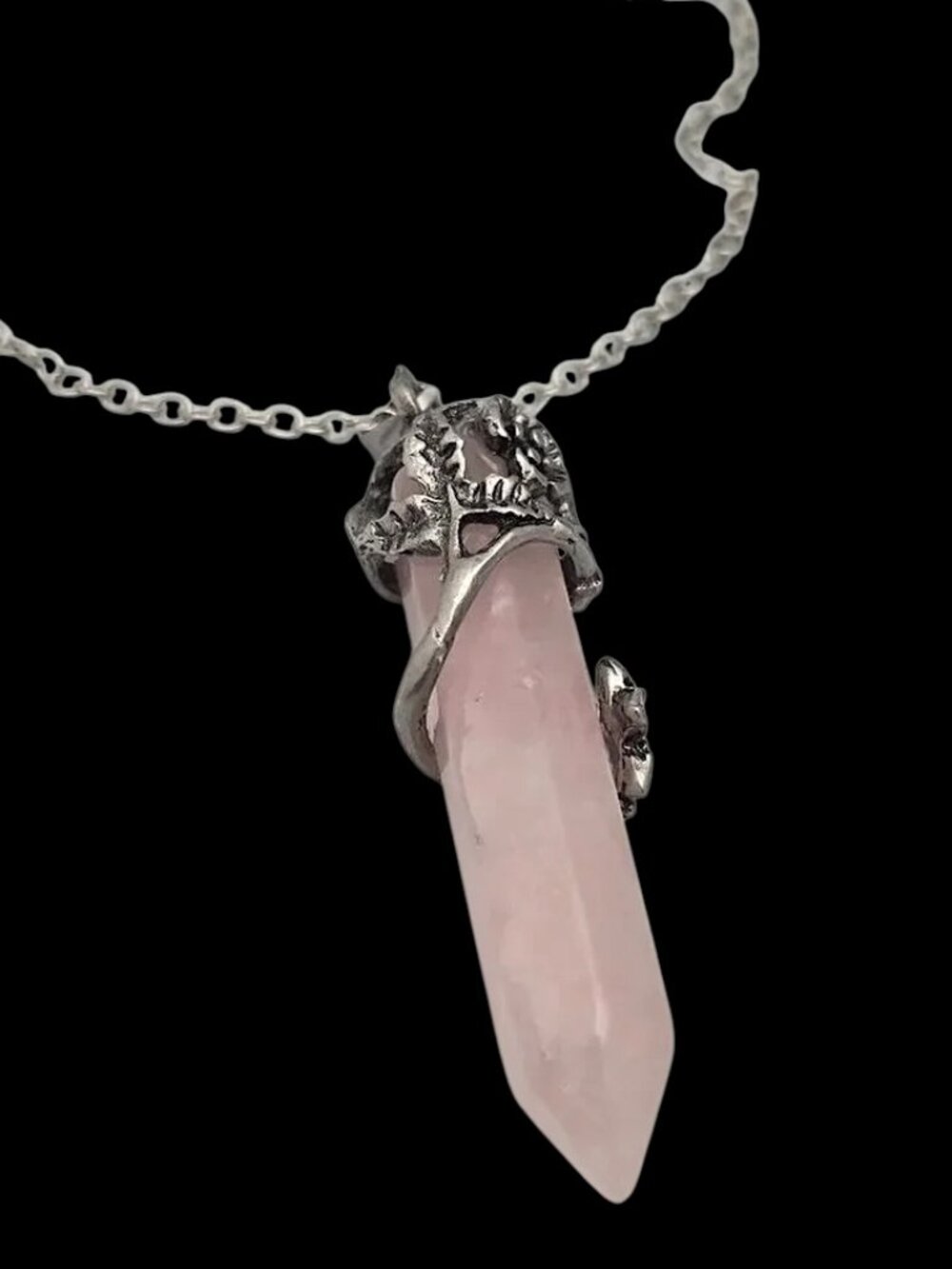 Chain Necklace Silver Tone & Rose Quartz Point Crystal 20 inches Tested - Picture 5 of 9